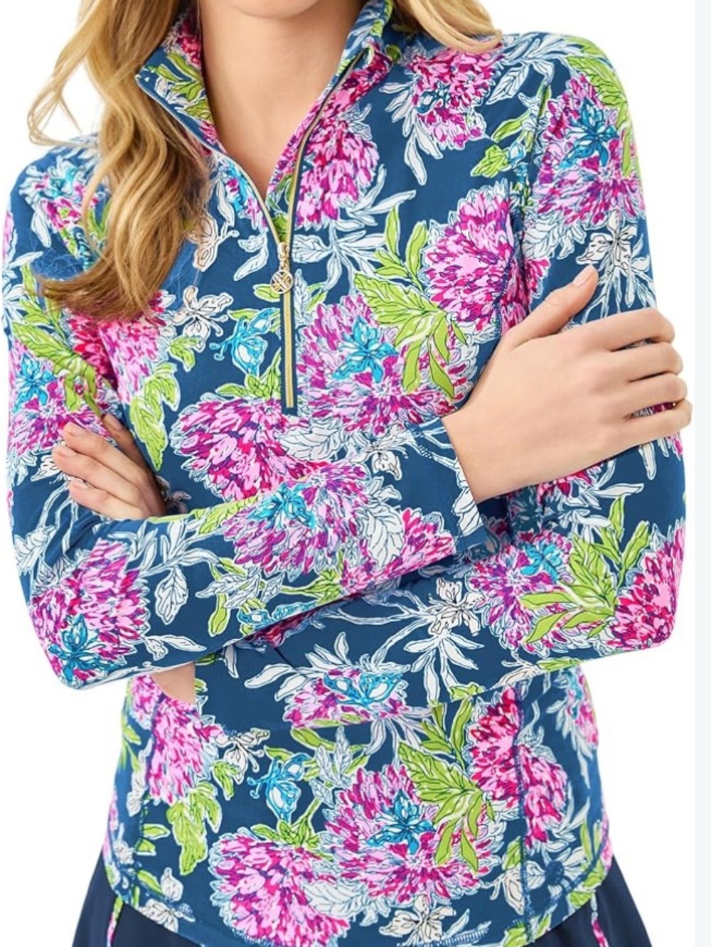 NWT Lilly Pulitzer Justine Half zip Size Small multi Dahlia Licious